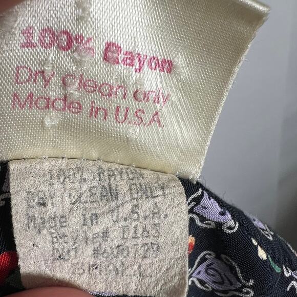 Vtg Romeo Romeo Sleeveless Midi Dress S Black Fruit Floral Print Cottagecore - Picture 8 of 9